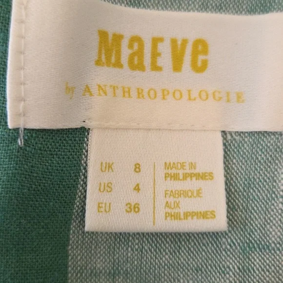 Anthropologie Maeve Greta Gingham Dress Sundress Size 4 Green and White Midi - Picture 11 of 13